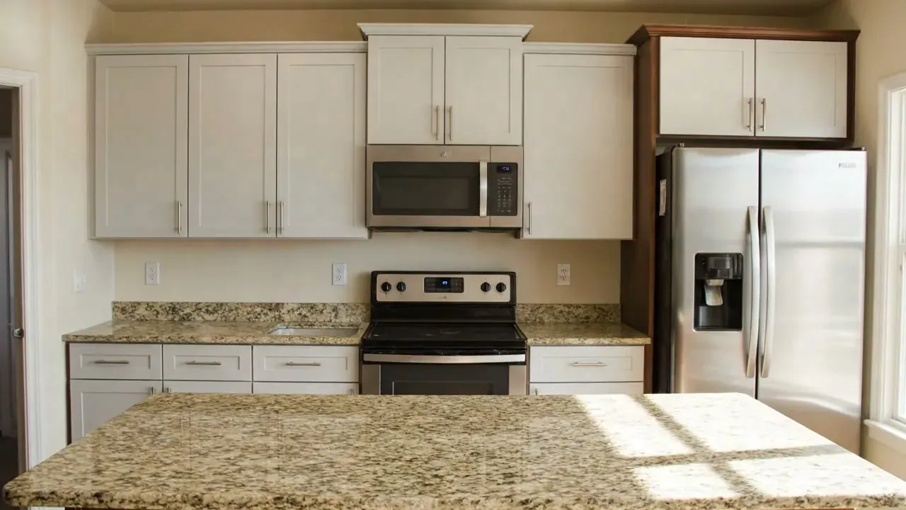 The same kitchen after refacing, with white shaker doors and drawer fronts on the original boxes