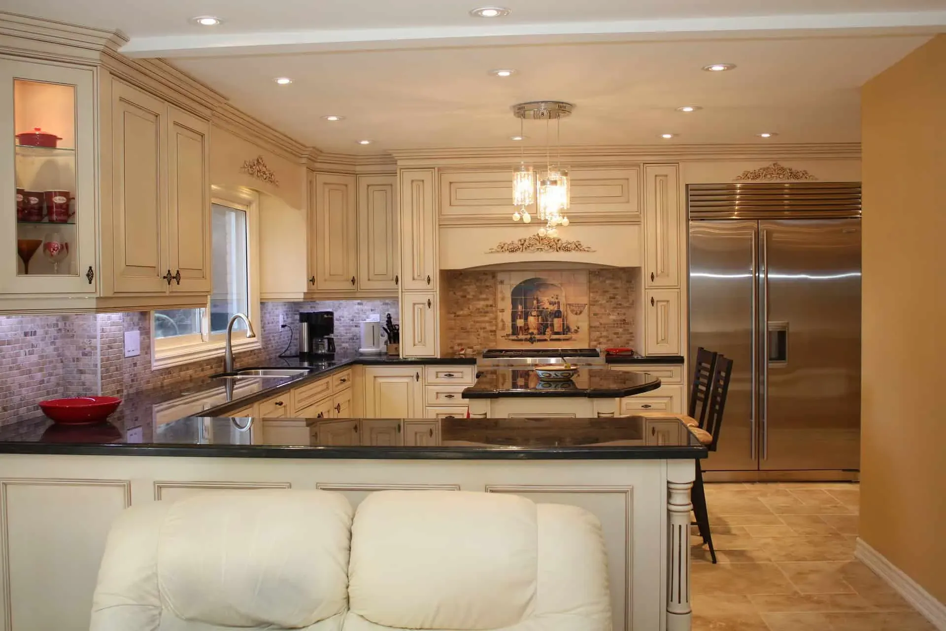 Custom built cabinets with panelled doors and brushed hardware in an Anaheim home