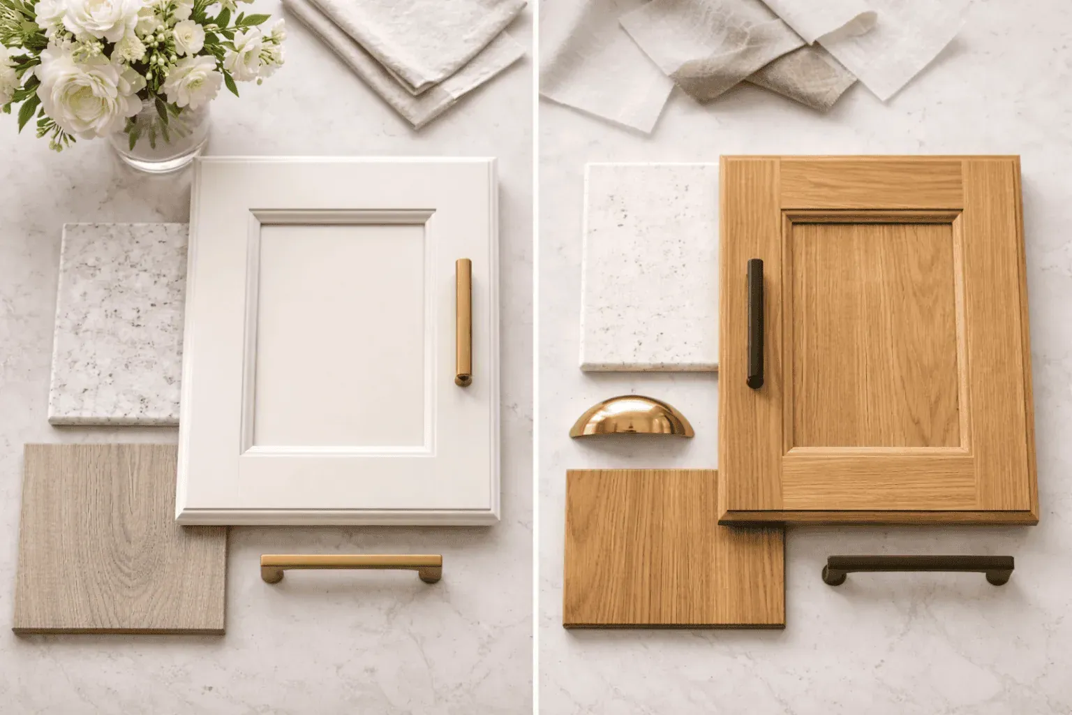 Kitchen cabinet finish comparison with painted and wood-tone design inspiration